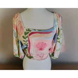 Paper Heart Blouse Size XS  Crop Floral Palm Tree 100% Rayon New